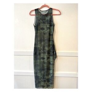 mesh side slit maxi dress